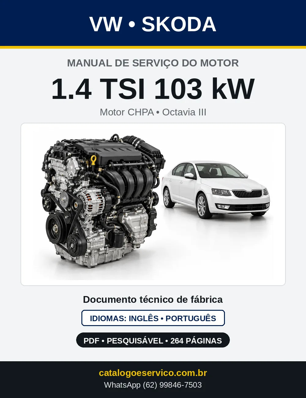 Capa do manual de serviço do motor 1.4 TSI 103 kW (CHPA) — Skoda Octavia III em PDF