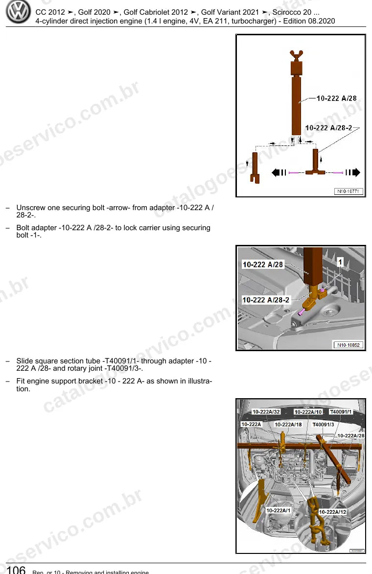 Página ilustrada do manual de serviço do motor 1.4 TSI EA211 (CZCA) — CC, Golf e Golf Cabriolet — figura 1
