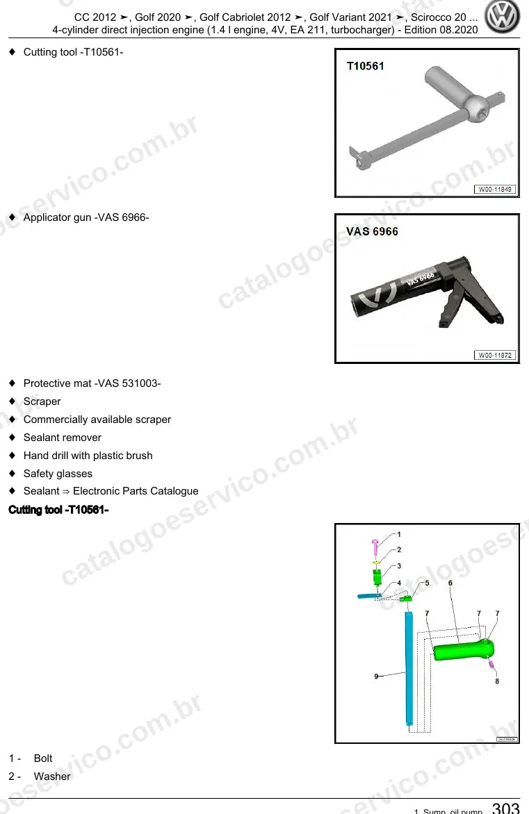 Página ilustrada do manual de serviço do motor 1.4 TSI EA211 (CZCA) — CC, Golf e Golf Cabriolet — figura 3