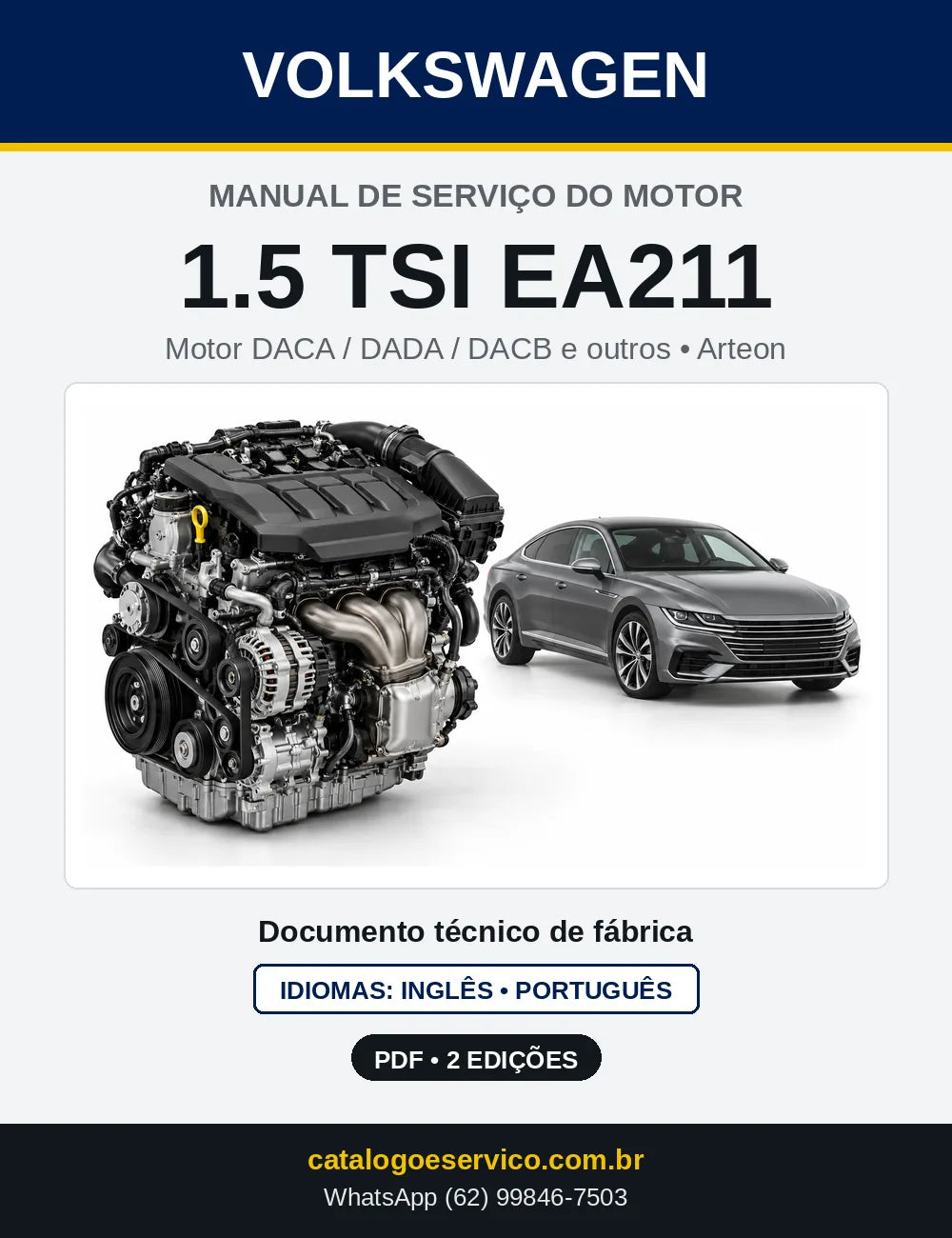 Capa do manual de serviço do motor 1.5 TSI EA211 (DACA) — Arteon, Golf e Golf Sportsvan em PDF