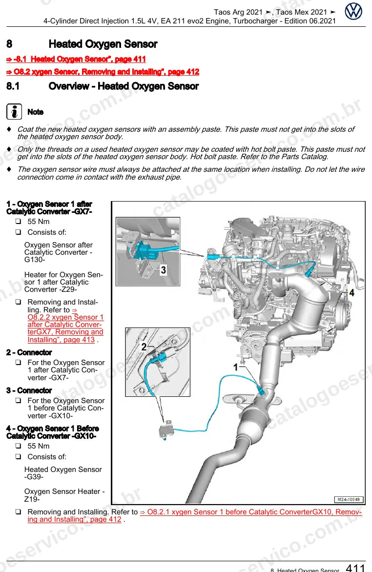 Página ilustrada do manual de serviço do motor 1.5 TSI EA211 evo2 (DNKA) — Taos — figura 4