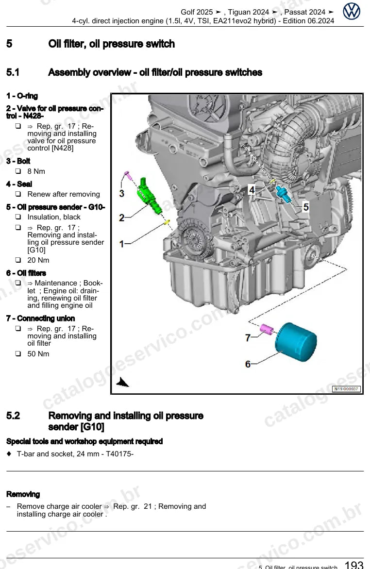 Página ilustrada do manual de serviço do motor 1.5 TSI Híbrido EA211 evo2 (DUCB) — Golf, Tiguan e Passat — figura 1