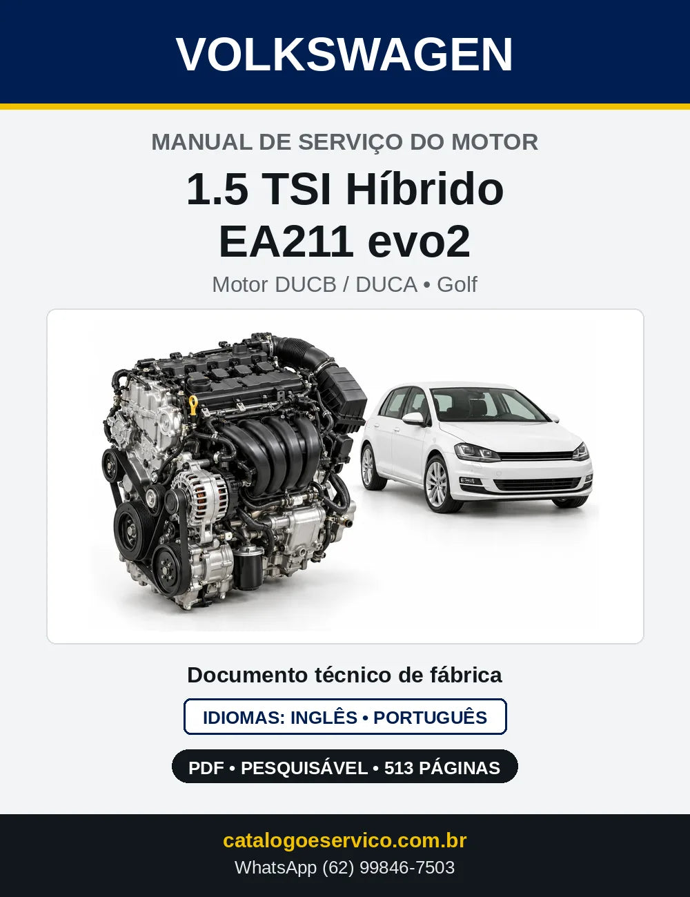 Capa do manual de serviço do motor 1.5 TSI Híbrido EA211 evo2 (DUCB) — Golf, Tiguan e Passat em PDF