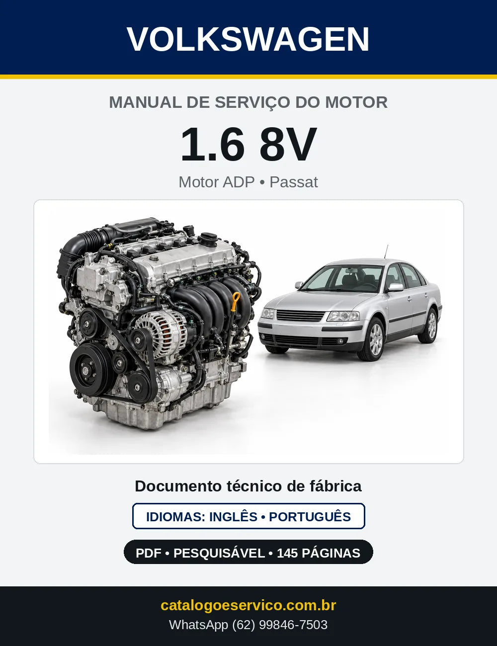 Capa do manual de serviço do motor 1.6 8V (ADP) — Passat em PDF