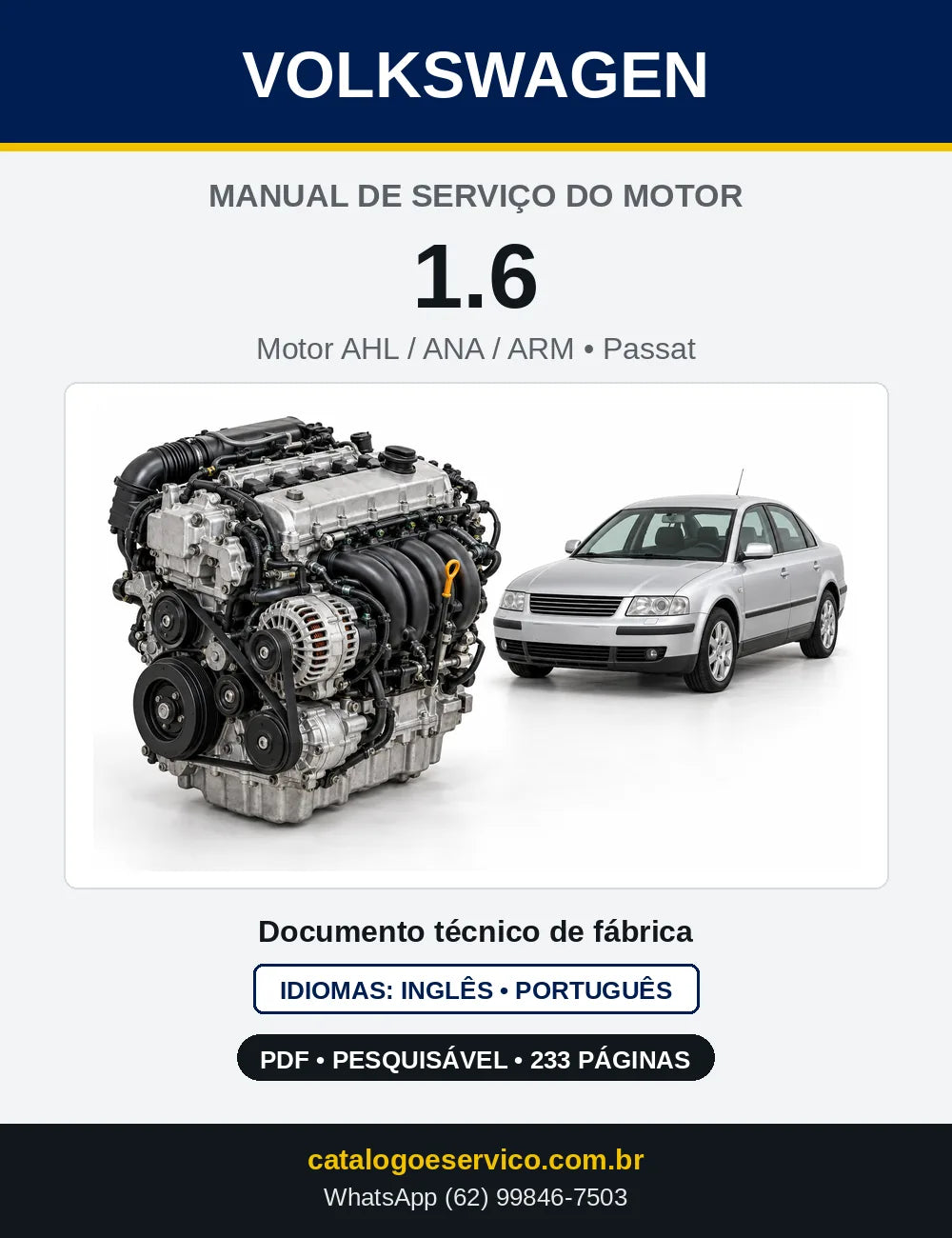 Capa do manual de serviço do motor 1.6 (AHL) — Passat em PDF