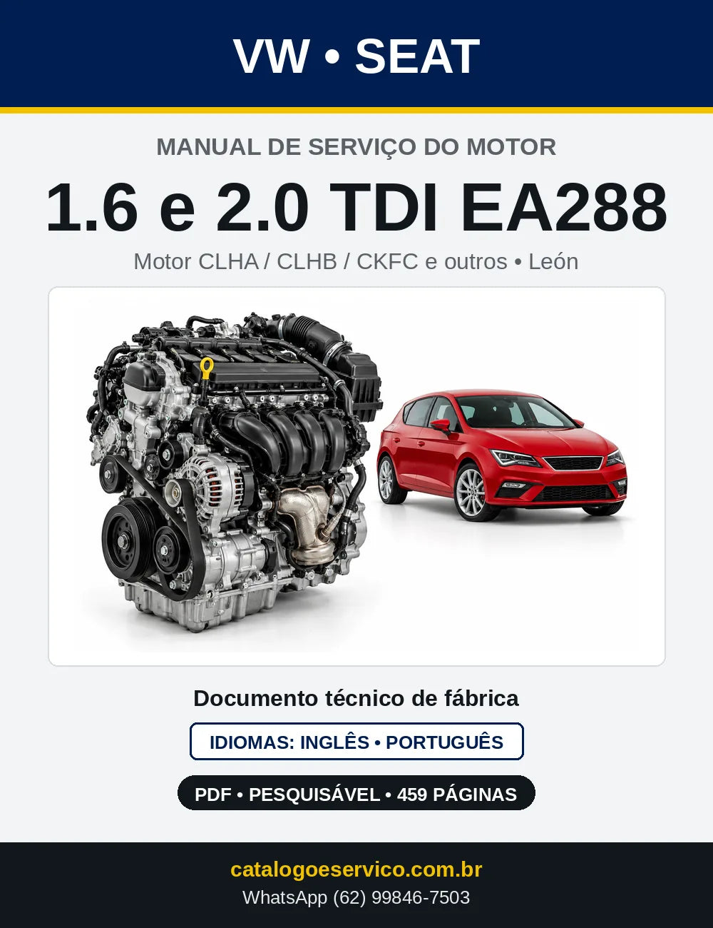 Capa do manual de serviço do motor 1.6 e 2.0 TDI EA288 (CLHA) — Seat León e León ST em PDF