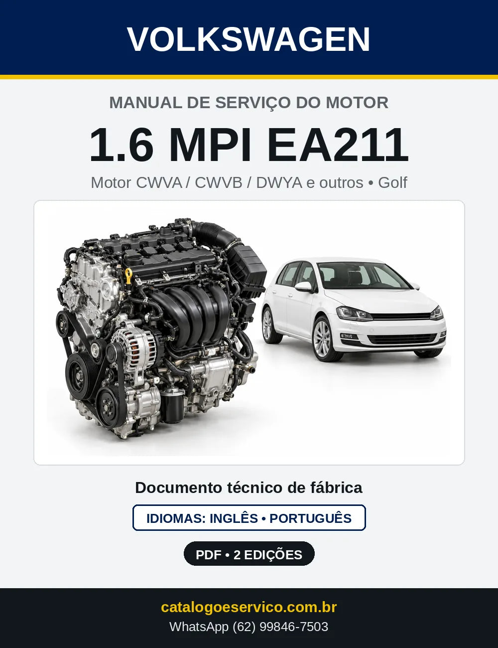 Capa do manual de serviço do motor 1.6 MPI EA211 (CWVA) — Golf, Golf Variant e Polo em PDF