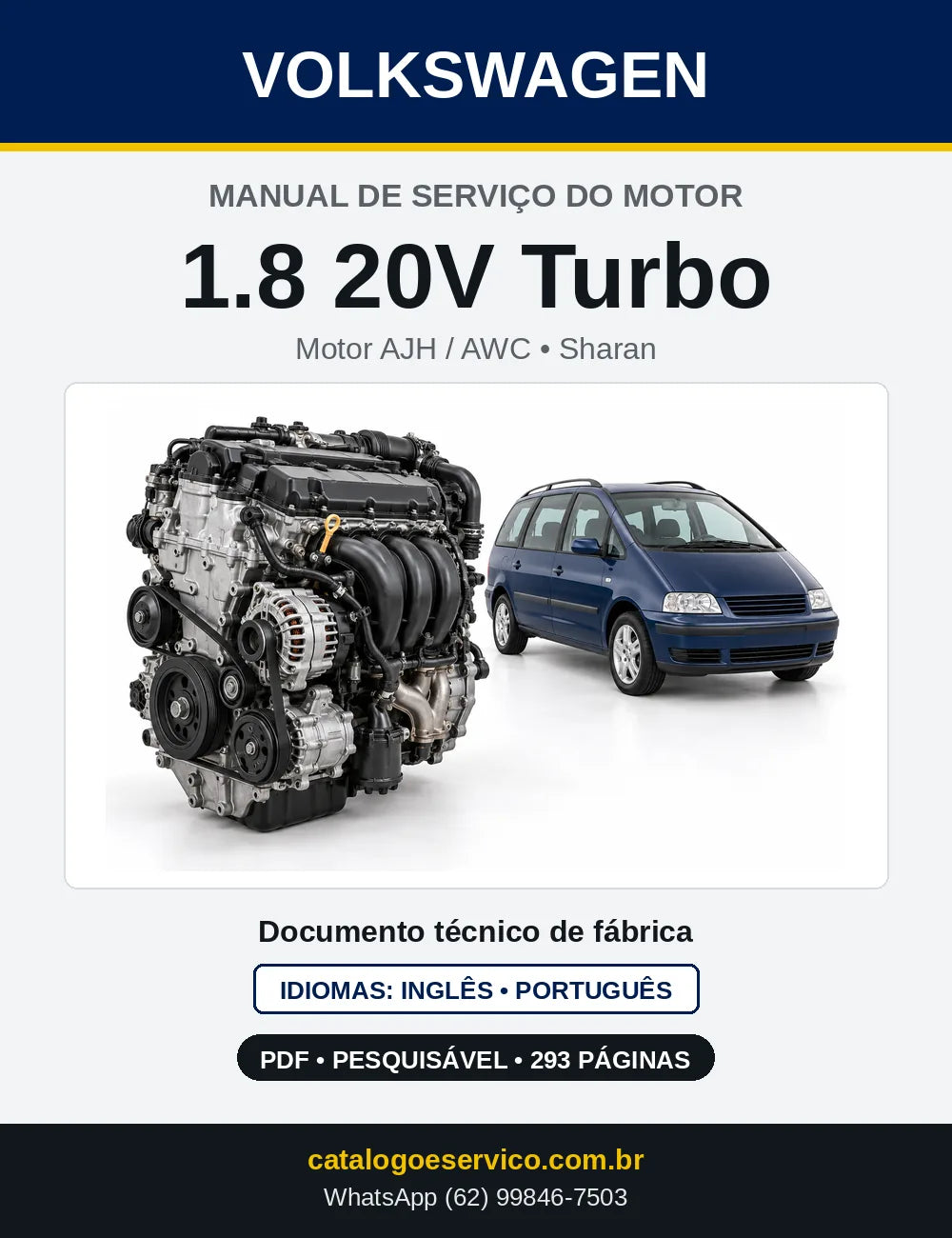 Capa do manual de serviço do motor 1.8 20V Turbo (AJH) — Sharan em PDF