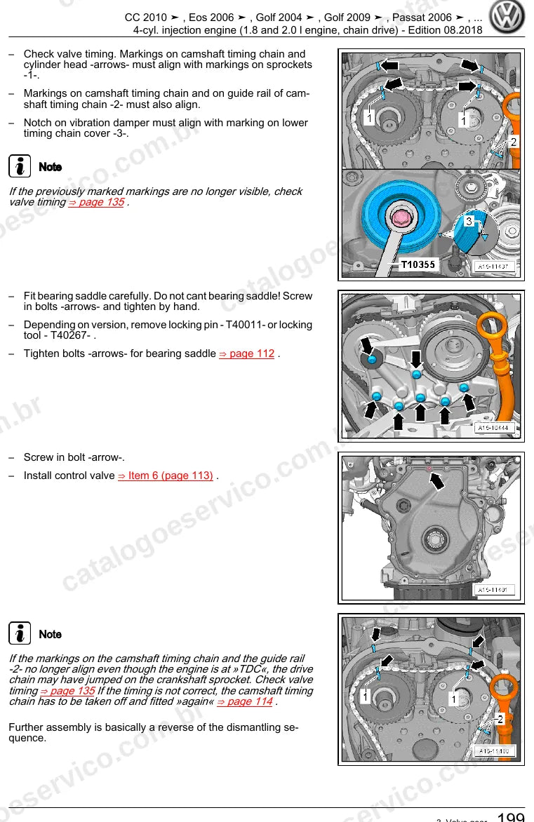 Página ilustrada do manual de serviço do motor 1.8 e 2.0 TSI EA888 (CAWA) — CC, Eos e Golf — figura 3