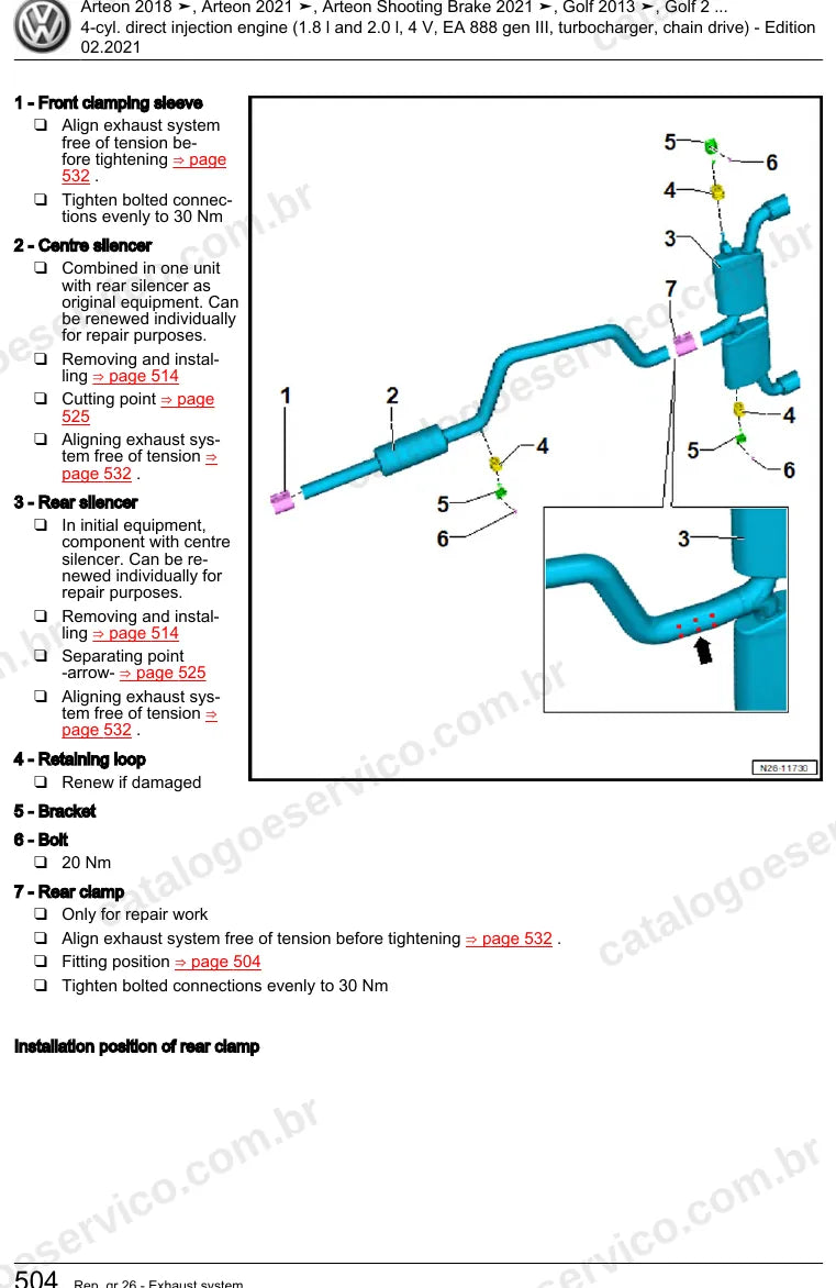 Página ilustrada do manual de serviço do motor 1.8 e 2.0 TSI EA888 Geração III (CHHA) — Arteon, Golf e Passat — figura 2