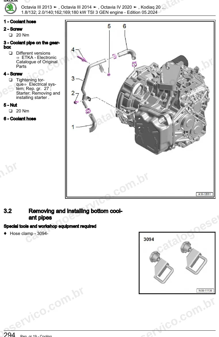 Página ilustrada do manual de serviço do motor 1.8 e 2.0 TSI Geração III (CJSA) — Skoda Octavia III, Octavia IV e Kodiaq — figura 2