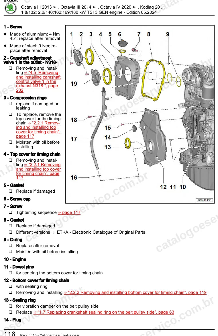 Página ilustrada do manual de serviço do motor 1.8 e 2.0 TSI Geração III (CJSA) — Skoda Octavia III, Octavia IV e Kodiaq — figura 3