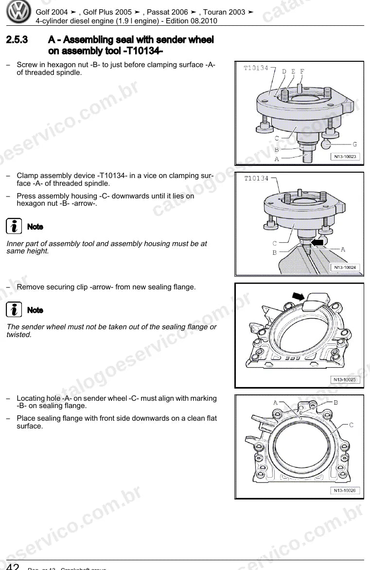 Página ilustrada do manual de serviço do motor 1.9 TDI (AVQ) — Golf, Golf Plus e Passat — figura 4