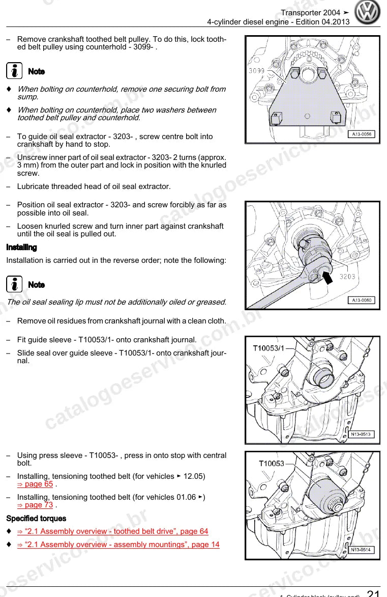 Página ilustrada do manual de serviço do motor 1.9 TDI (AXB) — Transporter T5 — figura 4