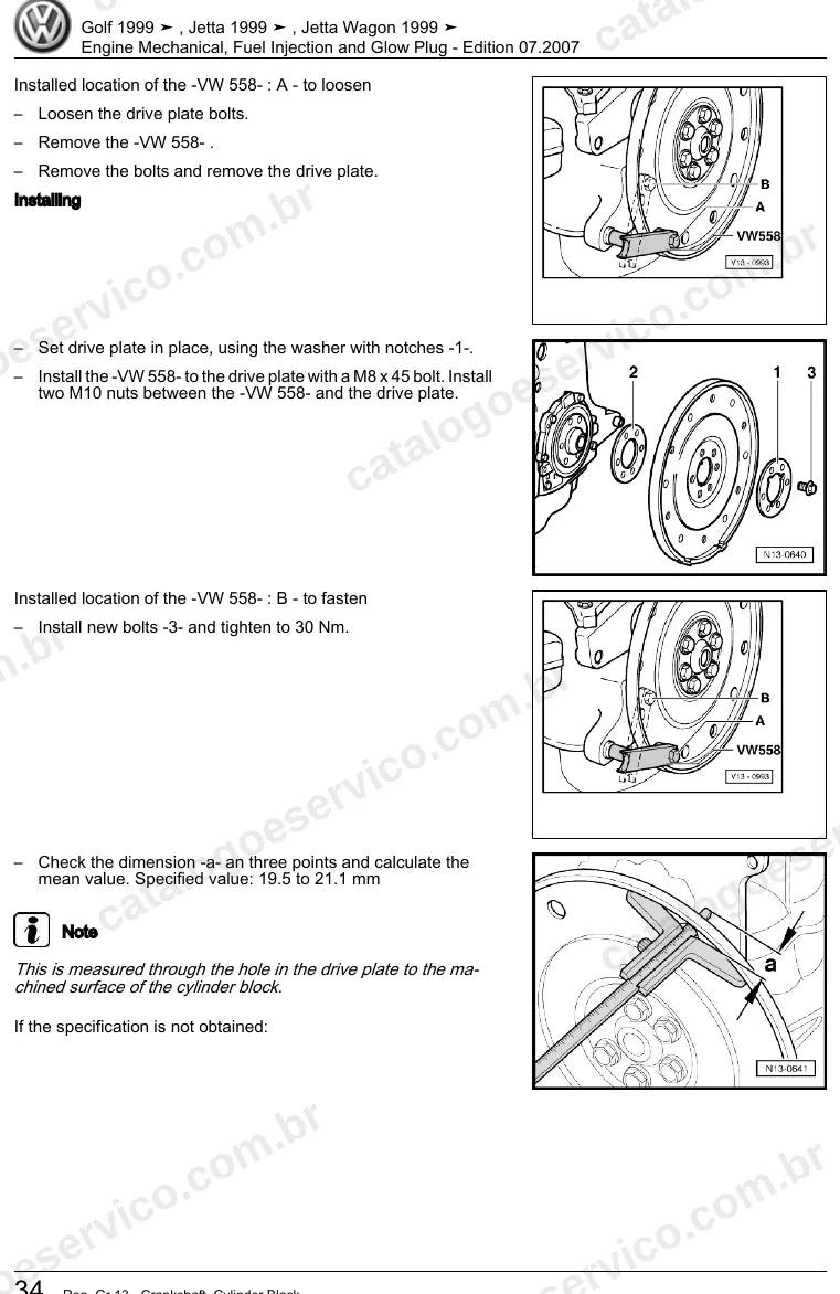 Página ilustrada do manual de serviço do motor 1.9 TDI (BEW) — Golf 4, Jetta e Jetta Wagon — figura 1