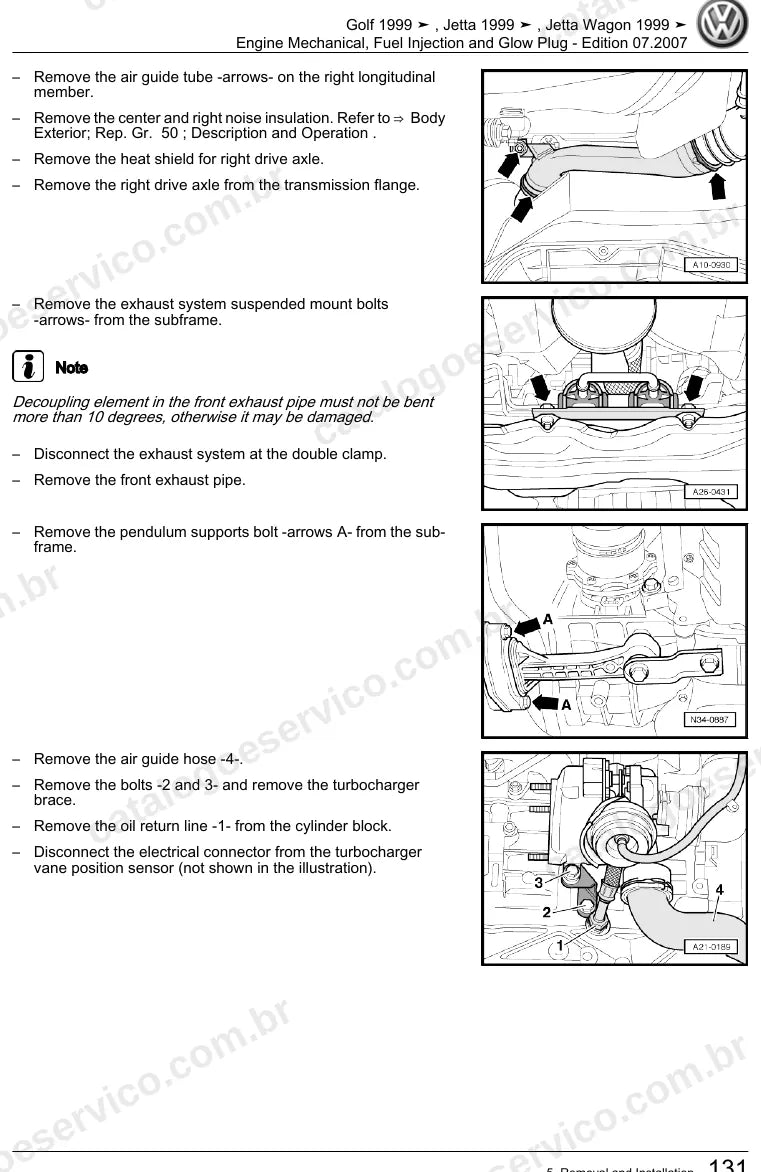 Página ilustrada do manual de serviço do motor 1.9 TDI (BEW) — Golf 4, Jetta e Jetta Wagon — figura 2
