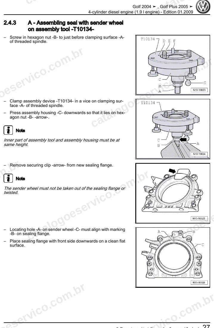 Página ilustrada do manual de serviço do motor 1.9 TDI (BJB) — Golf e Golf Plus — figura 3