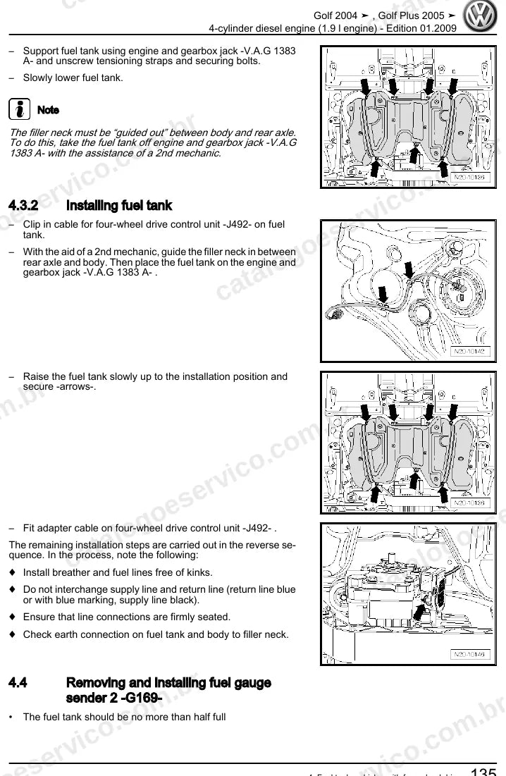 Página ilustrada do manual de serviço do motor 1.9 TDI (BJB) — Golf e Golf Plus — figura 4