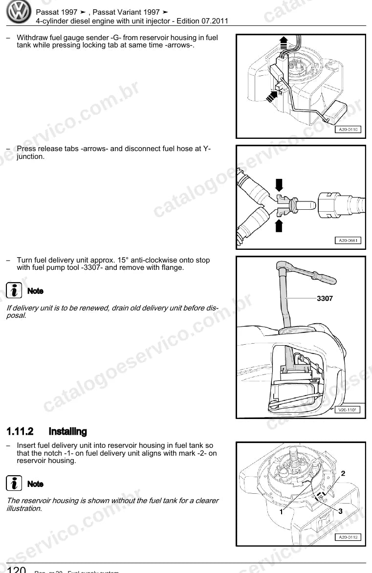 Página ilustrada do manual de serviço do motor 1.9 TDI Bomba-Injetor (AJM) — Passat e Passat Variant — figura 1