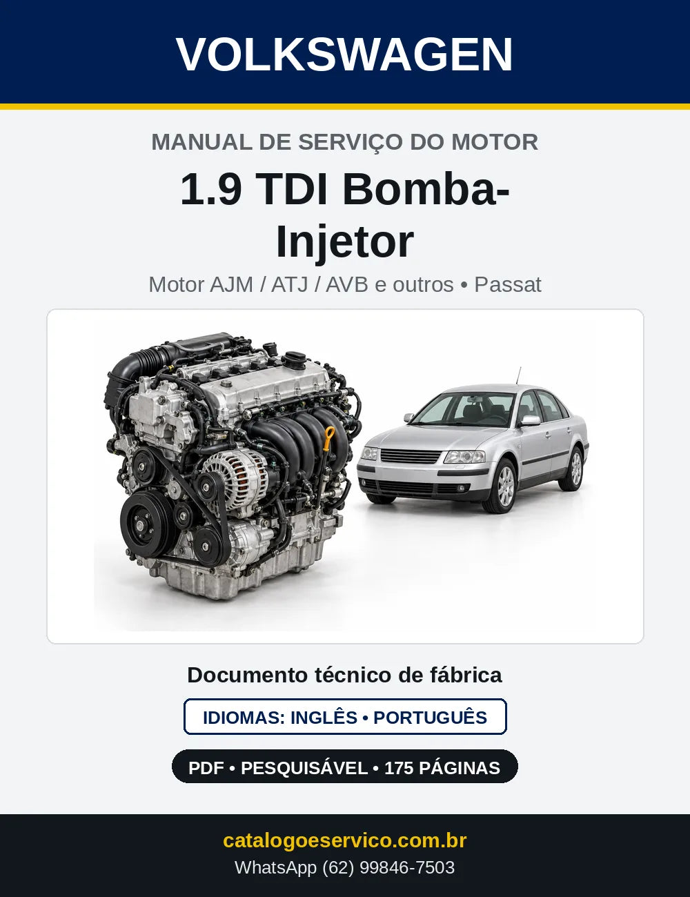 Capa do manual de serviço do motor 1.9 TDI Bomba-Injetor (AJM) — Passat e Passat Variant em PDF