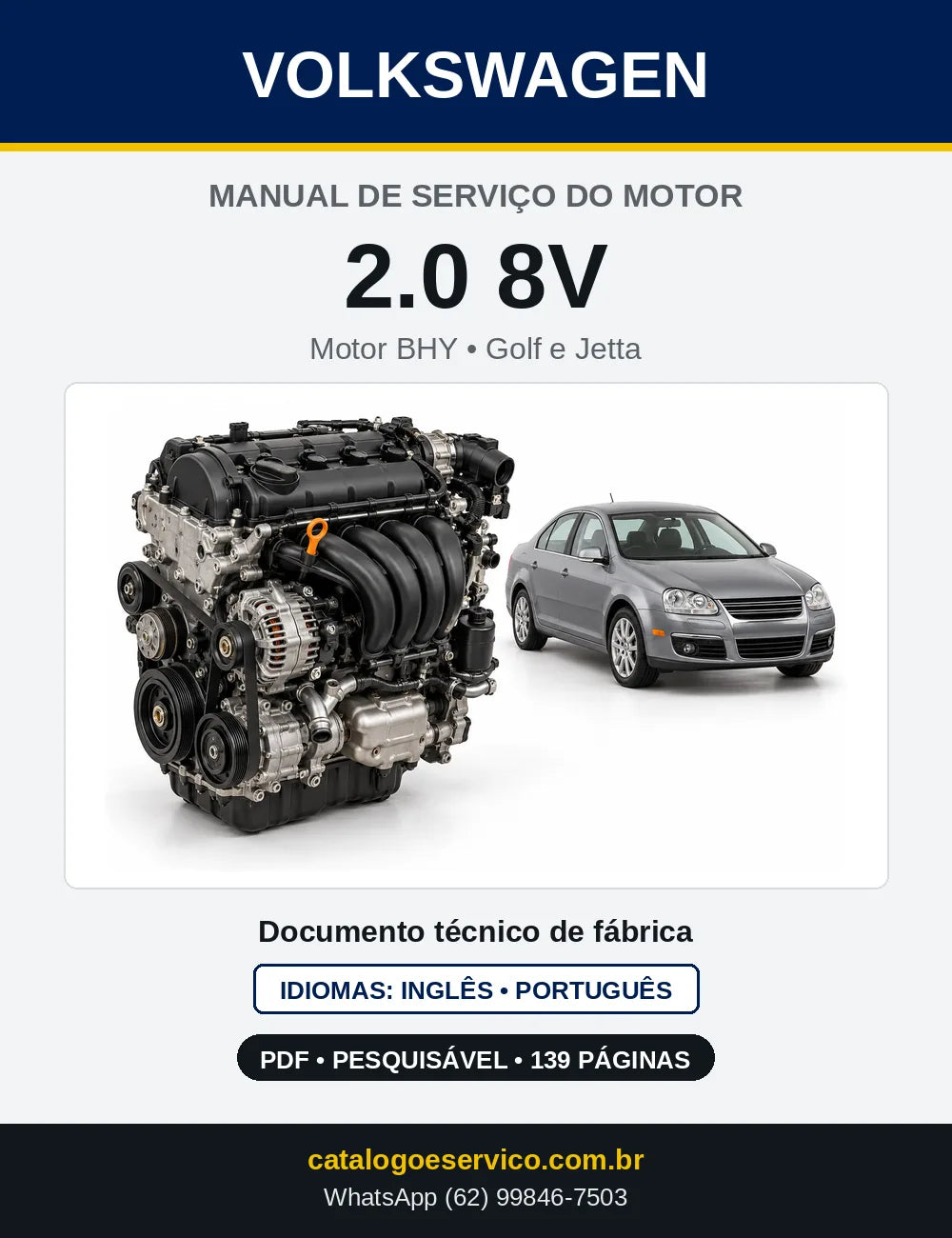 Capa do manual de serviço do motor 2.0 8V (BHY) — Golf e Jetta em PDF