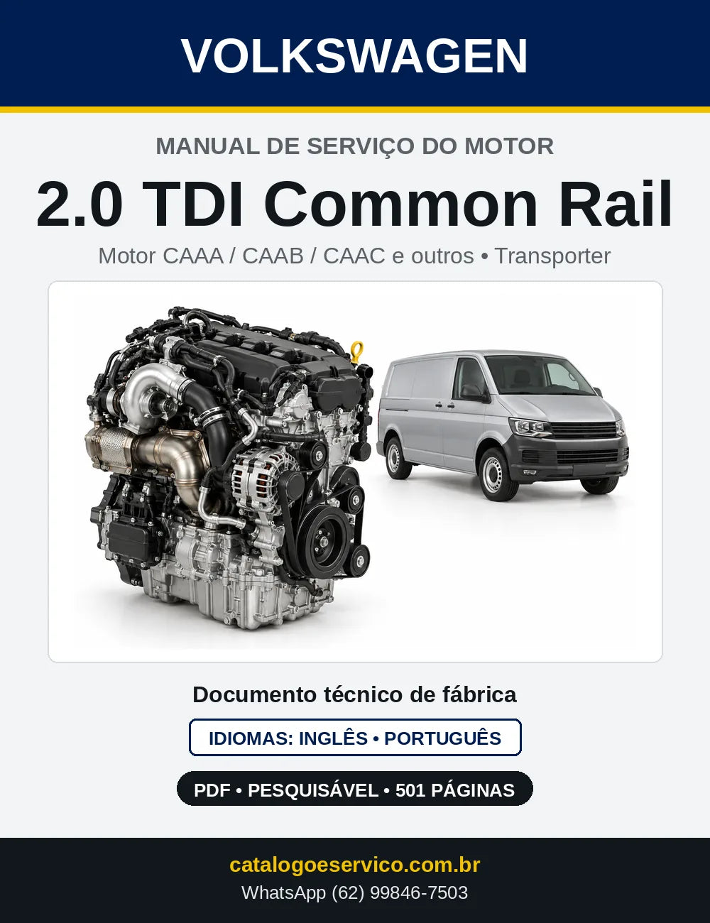 Capa do manual de serviço do motor 2.0 TDI Common Rail (CAAA) — Transporter em PDF