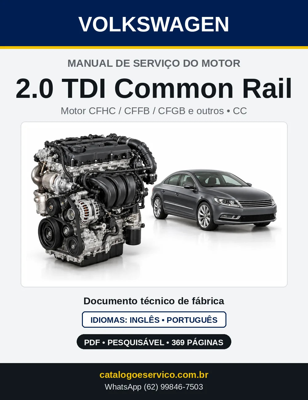 Capa do manual de serviço do motor 2.0 TDI Common Rail (CFHC) — CC e Golf Cabriolet em PDF