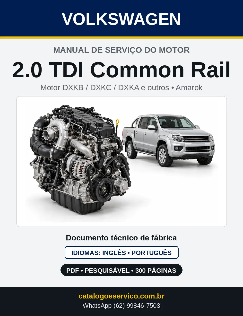 Capa do manual de serviço do motor 2.0 TDI Common Rail (DXKB) — Amarok em PDF