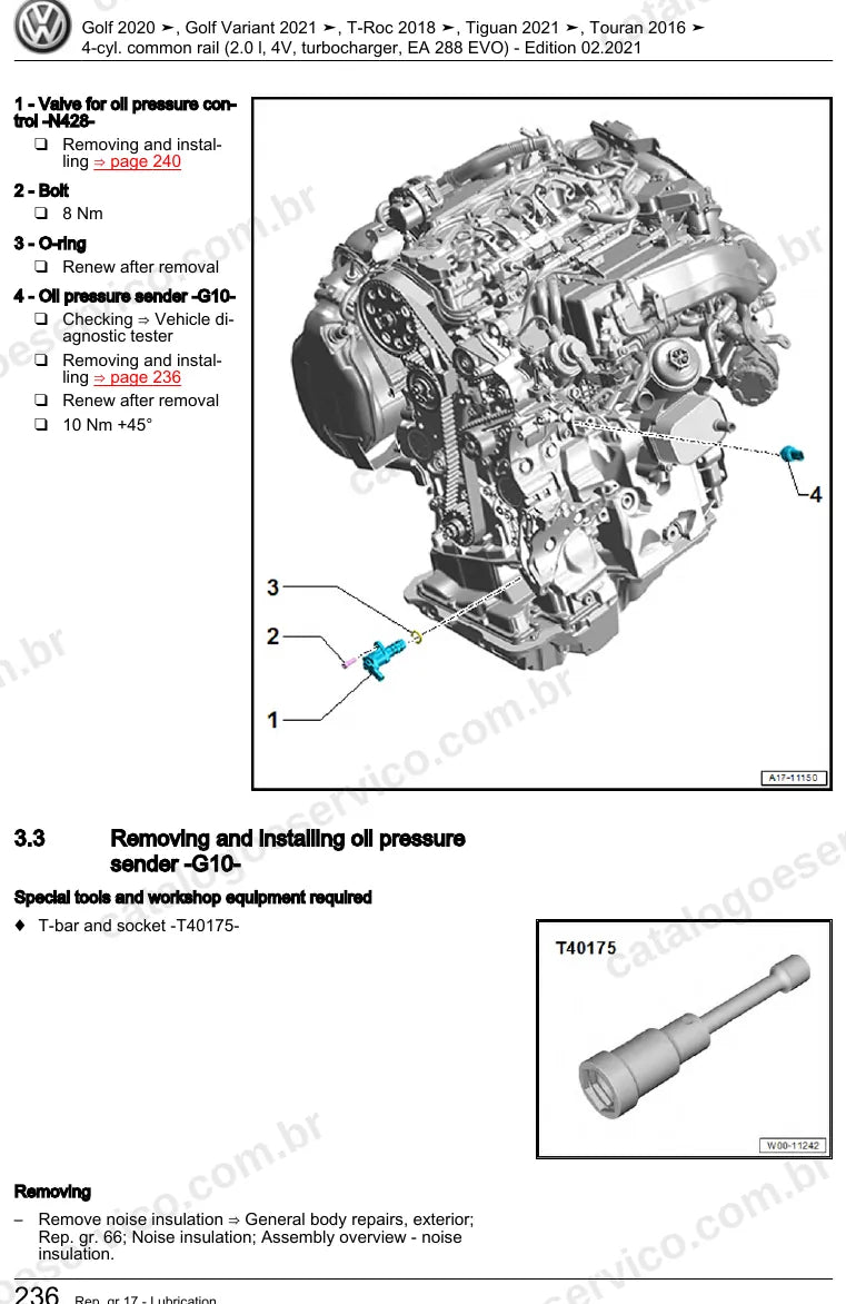 Página ilustrada do manual de serviço do motor 2.0 TDI EA288 EVO (DSUD) — Golf, T-Roc e Tiguan — figura 2