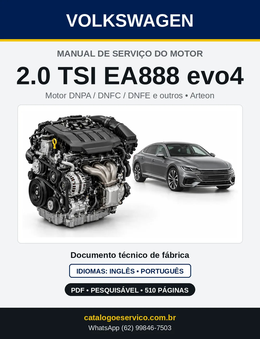 Capa do manual de serviço do motor 2.0 TSI EA888 evo4 (DNPA) — Arteon, Arteon Shooting Brake e Golf em PDF