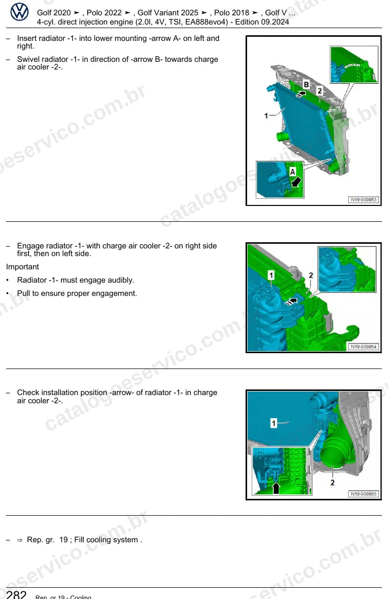 Página ilustrada do manual de serviço do motor 2.0 TSI EA888 evo4 (DSFF) — Golf, Golf Variant e Polo — figura 1