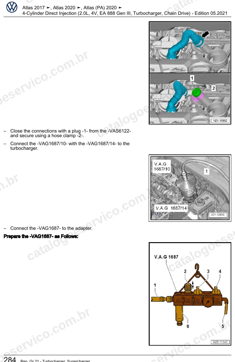 Página ilustrada do manual de serviço do motor 2.0 TSI EA888 Geração III (DCGA) — Atlas — figura 3
