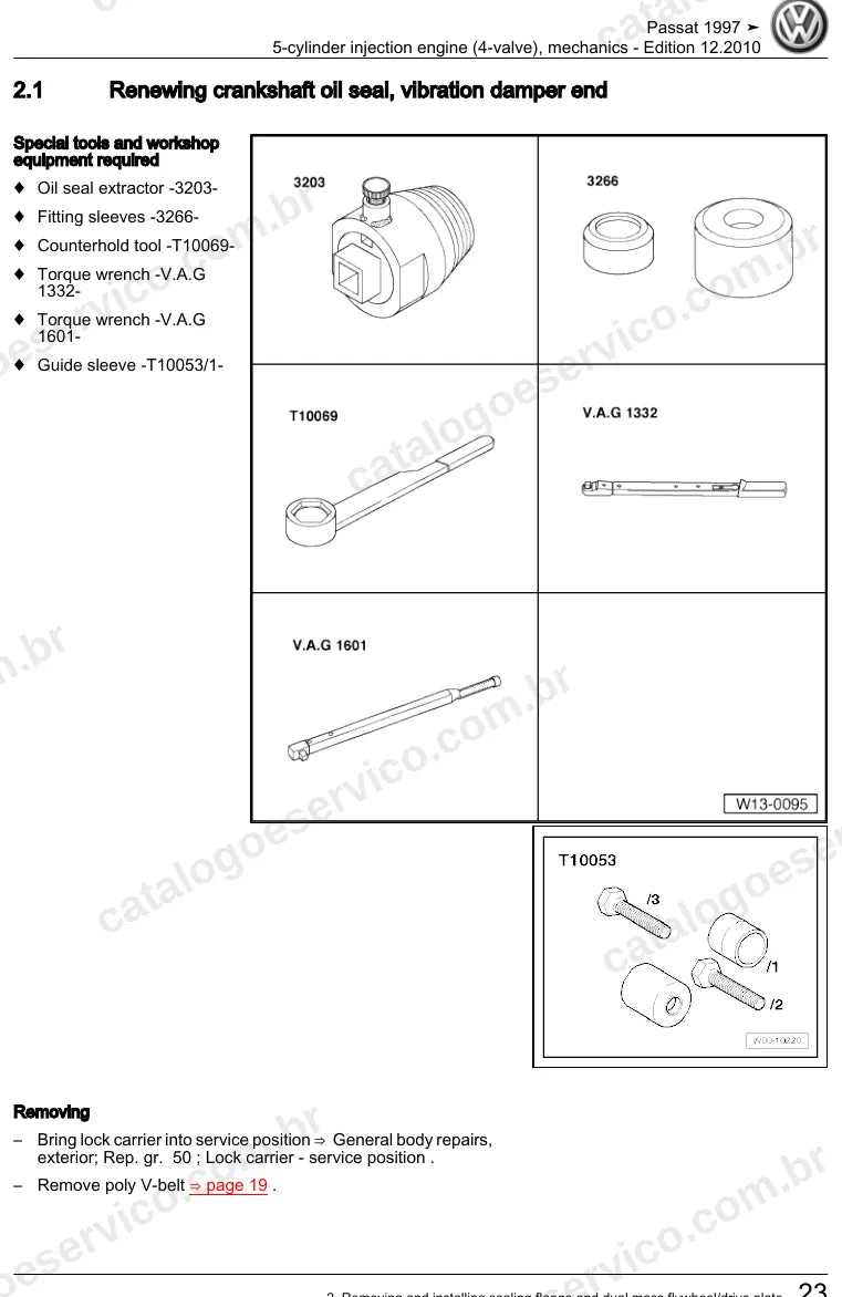 Página ilustrada do manual de serviço do motor 2.3 V5 20V (AZX) — Passat — figura 1