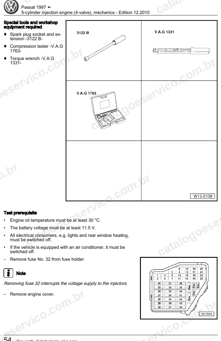 Página ilustrada do manual de serviço do motor 2.3 V5 20V (AZX) — Passat — figura 4