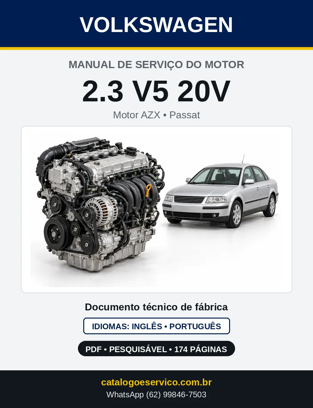 Capa do manual de serviço do motor 2.3 V5 20V (AZX) — Passat em PDF
