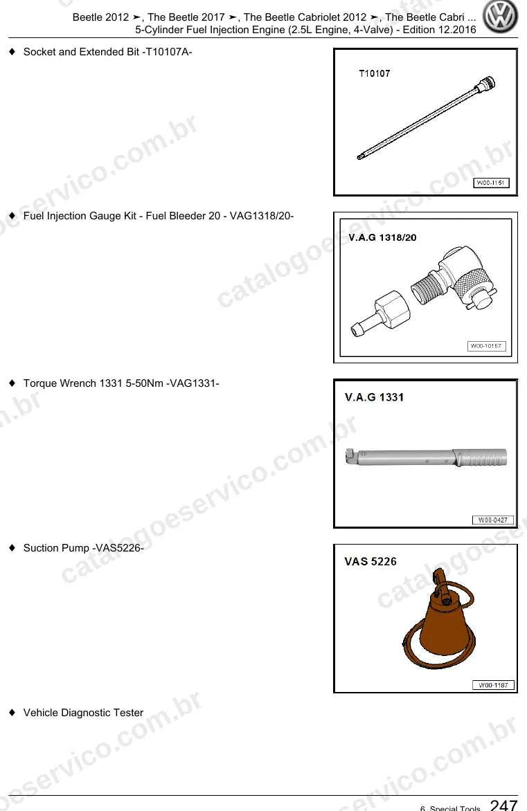 Página ilustrada do manual de serviço do motor 2.5 5 Cilindros 20V (CBTA) — Beetle, The Beetle e The Beetle Cabriolet — figura 1