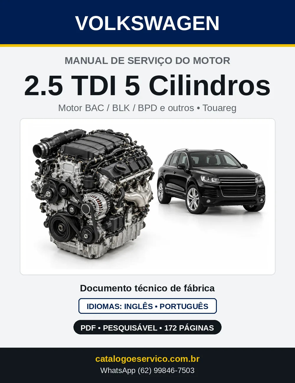 Capa do manual de serviço do motor 2.5 TDI 5 Cilindros (BAC) — Touareg em PDF