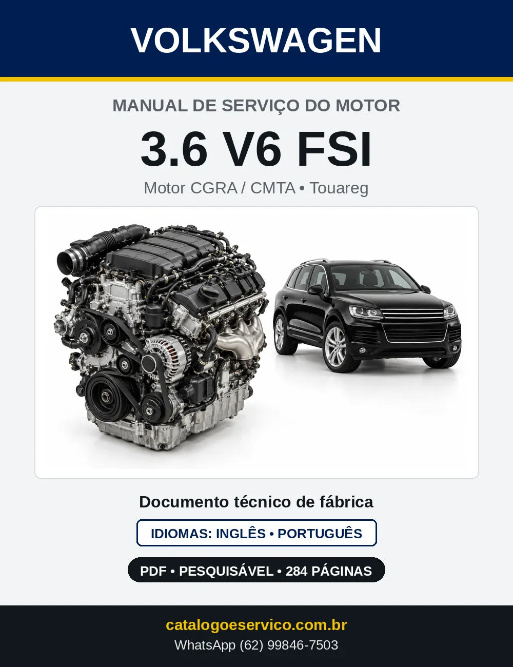 Capa do manual de serviço do motor 3.6 V6 FSI (CGRA) — Touareg em PDF