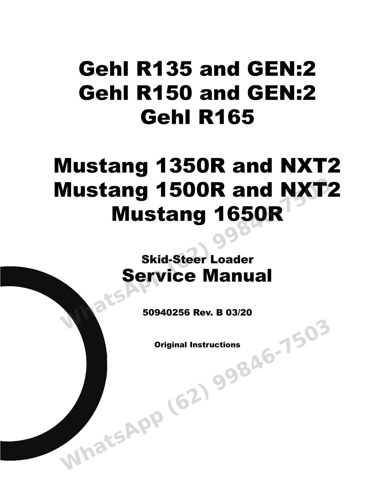 Manual de Serviço Mustang 1350R 1500R (R135-R150) Mini Carregadeira — geração R/NXT2 com DPF, keypad eletrônico e três padrões de comando