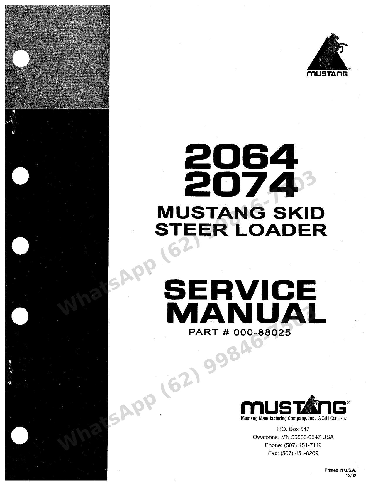 Manual de Serviço Mustang 2064 2074 Mini Carregadeira — acerto dos comandos e testes de pressão/vazão do skid steer clássico