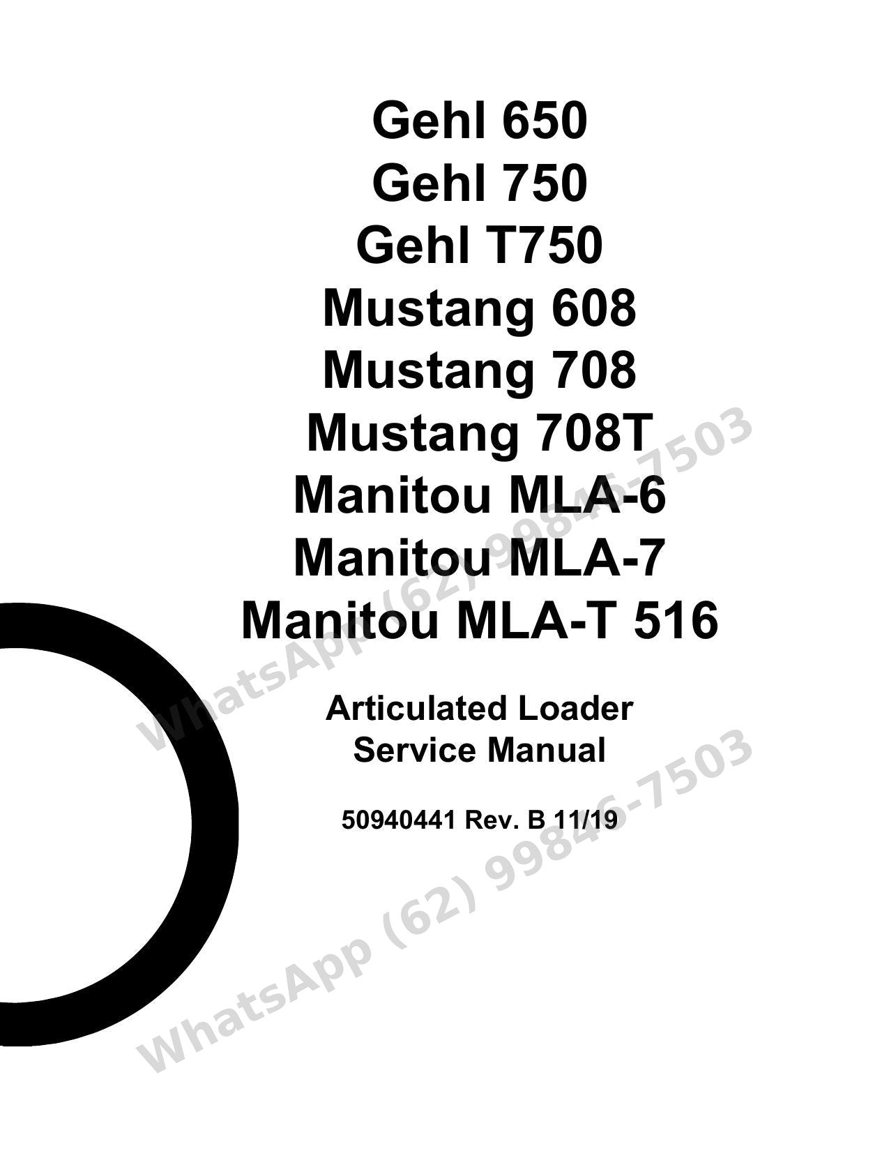 Manual de Serviço Mustang 608 708 708T (650-750-T750) Carregadeira Articulada — plataforma articulada em 654 páginas, com versões telescópicas e multimarca