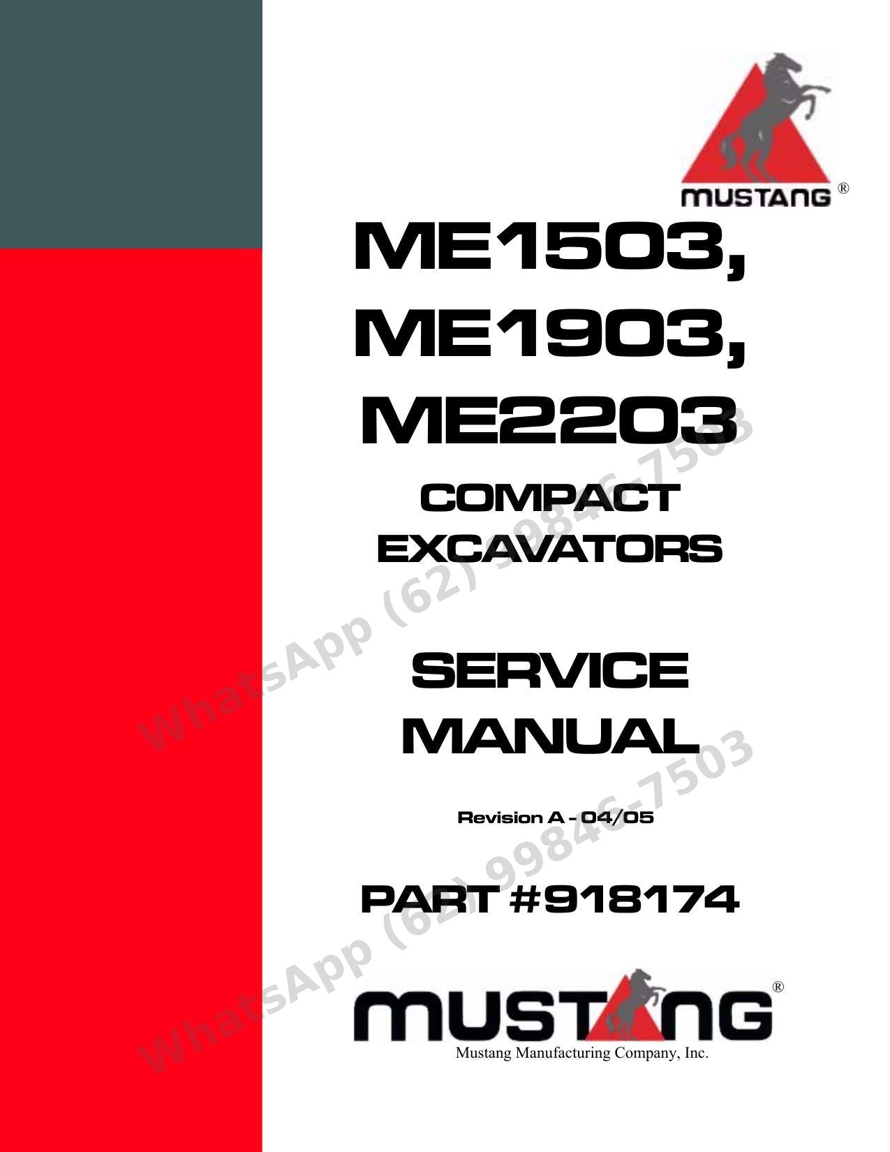 Manual de Serviço Mustang ME1503 ME1903 ME2203 Escavadeira Compacta — hidráulica capítulo a capítulo e elétrica com diagramas por chicote