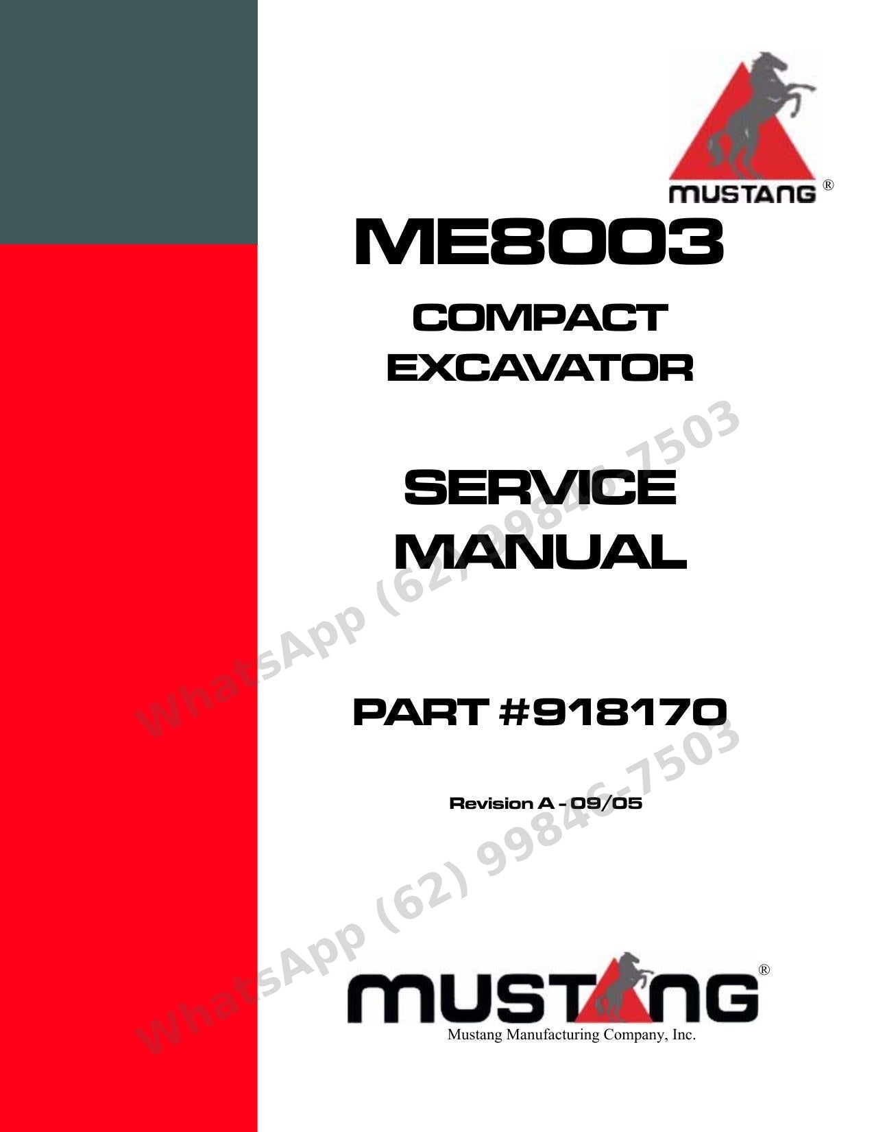 Manual de Serviço Mustang ME8003 Escavadeira Compacta — yanmar 4TNV98, diagramas de fiação e hidráulica versão a versão