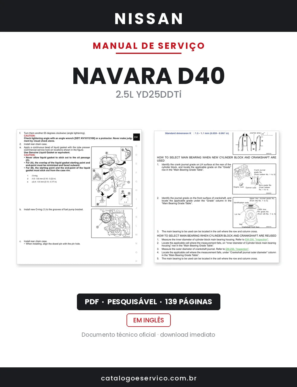 Manual de Serviço Nissan Navara D40 — capa