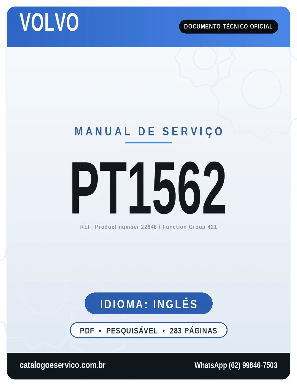 Capa do Manual de Serviço Volvo PT1562 — transmissão powershift planetária, 283 páginas em inglês