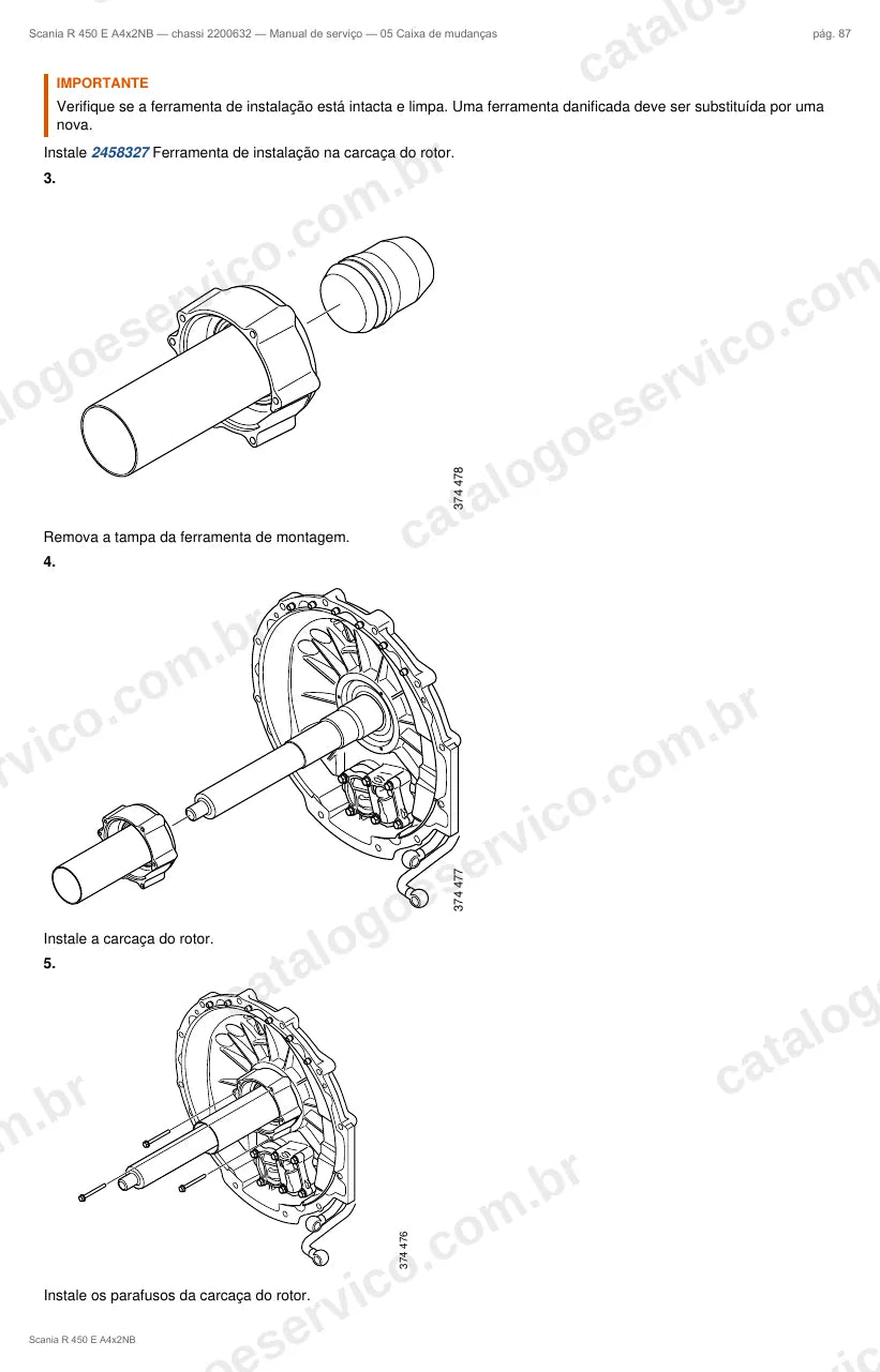 Ilustração do grupo caixa de mudanças no Manual de Serviço Scania R 450