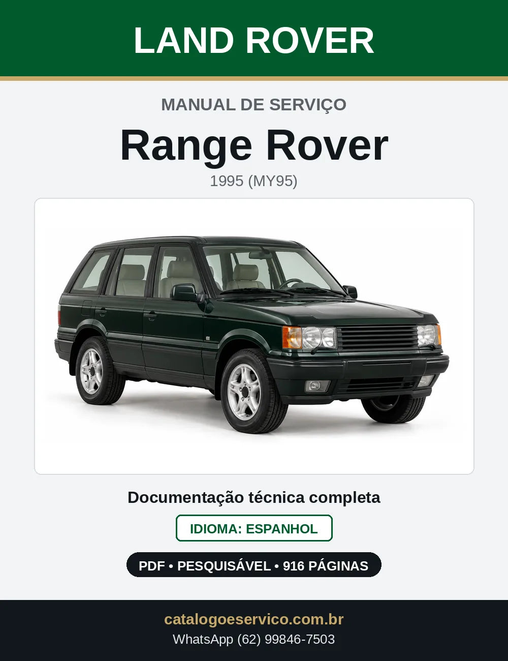 Capa do Manual de Serviço Land Rover Range Rover em PDF