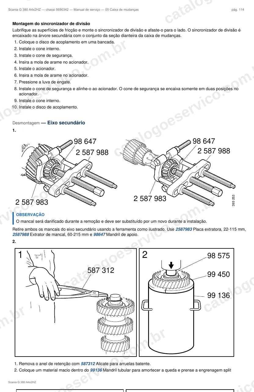 Ilustração do grupo caixa de mudanças no Manual de Serviço Scania G 380