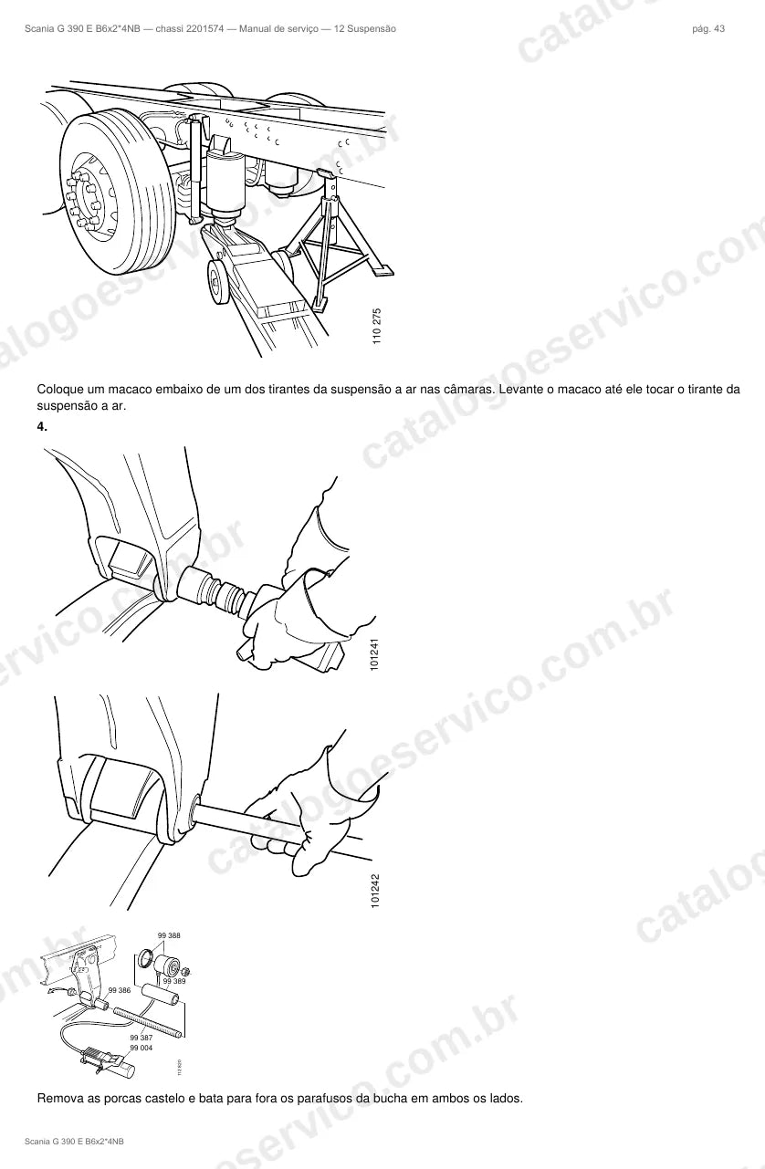 Ilustração do grupo suspensão no Manual de Serviço Scania G 390