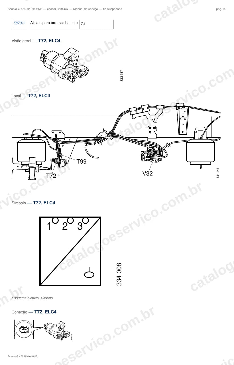 Ilustração do grupo suspensão no Manual de Serviço Scania G 450